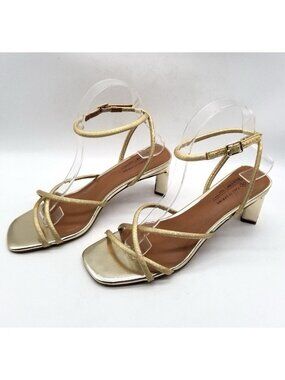 Call it Spring Heel Sandals Ankle Strap Women’s Sz 8.5 Gold EUC